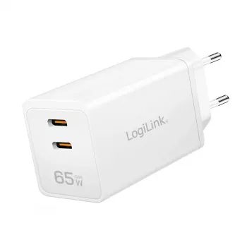 Dvigubas USB-C lizdo adapteris 65 W, 2xUSB-C, baltas