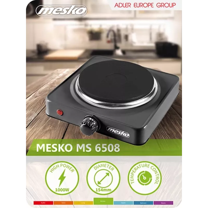 Mesko Home MS 6508 juoda kaitlentė, stalviršinė, sandari plokštė, 1 zona