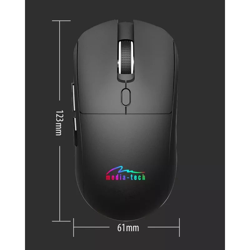Belaidė pelė MEDIA-TECH MT1124 BT/RF Tylus ir Įkraunama – ambidekstrinė, 3200 DPI, Bluetooth + 2,4 GHz USB, 6 mygtukai, įkraunama