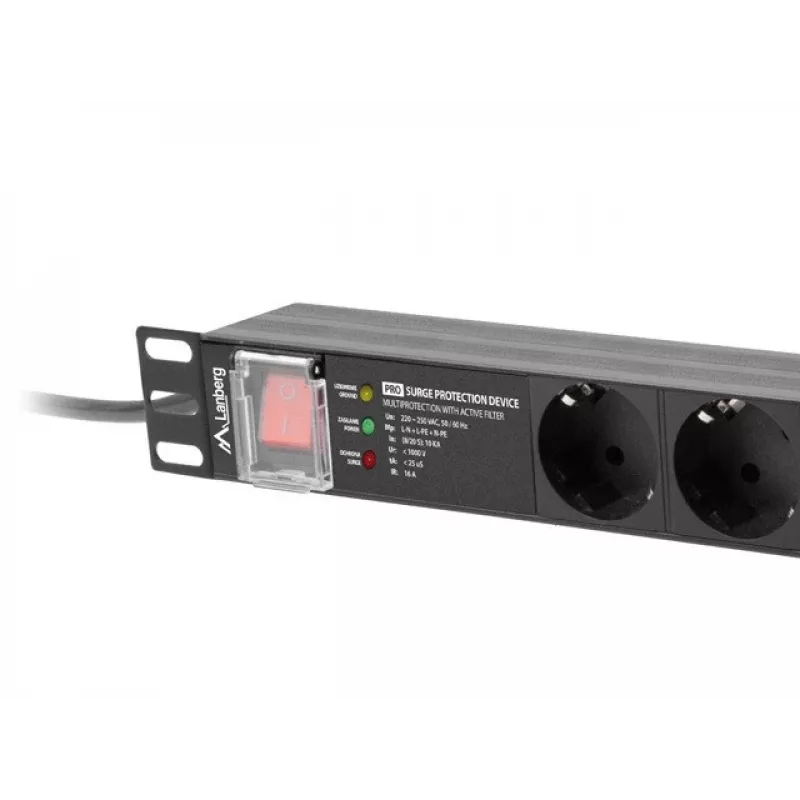 LANBERG PDU-PRO-07F-0200-BK 1U paskirstymo blokas, 7 lizdai (F tipo), 16 A, 2 m laidas, juodas