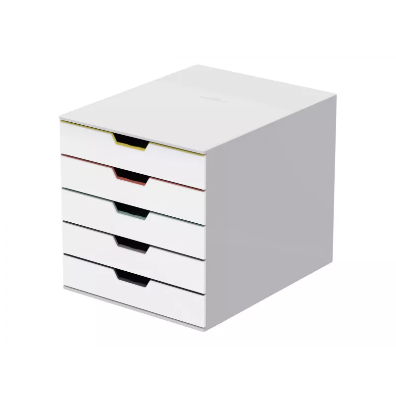 Dėžutė dokumentams Durable VARICOLOR Mix 5 plastikinė, 5 spalvoti stalčiai, balta 762527