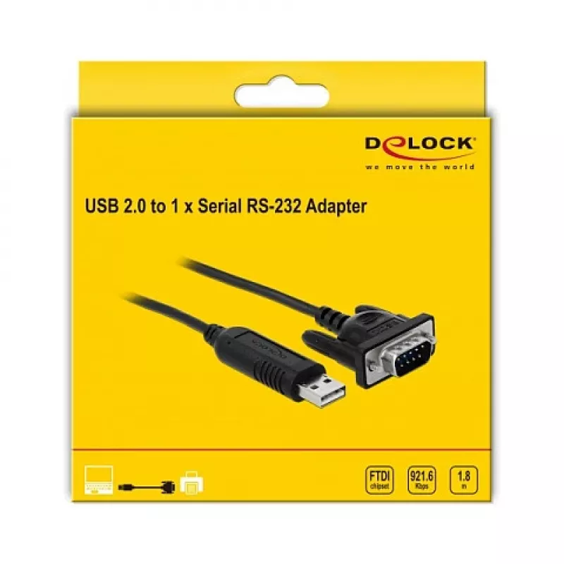 USB 2.0 į RS-232 adapterio kabelis DeLOCK 66282, 1,8 m, juodas