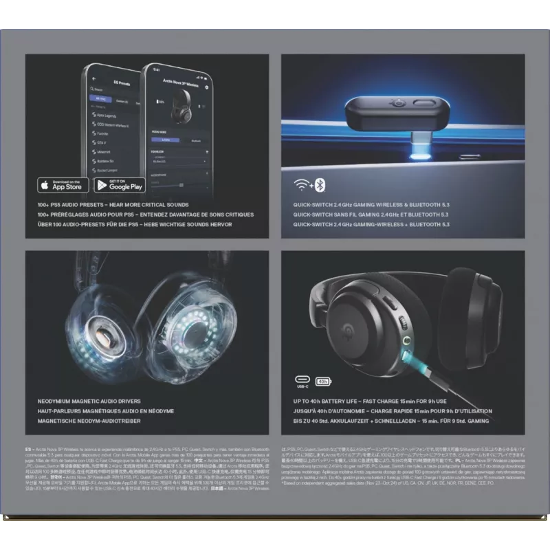 Ausinės STEELSERIES Arctis Nova 3P Wireless, uždengiančios ausis, lankelis ant galvos, 20–22000 Hz, 260 g, juodos