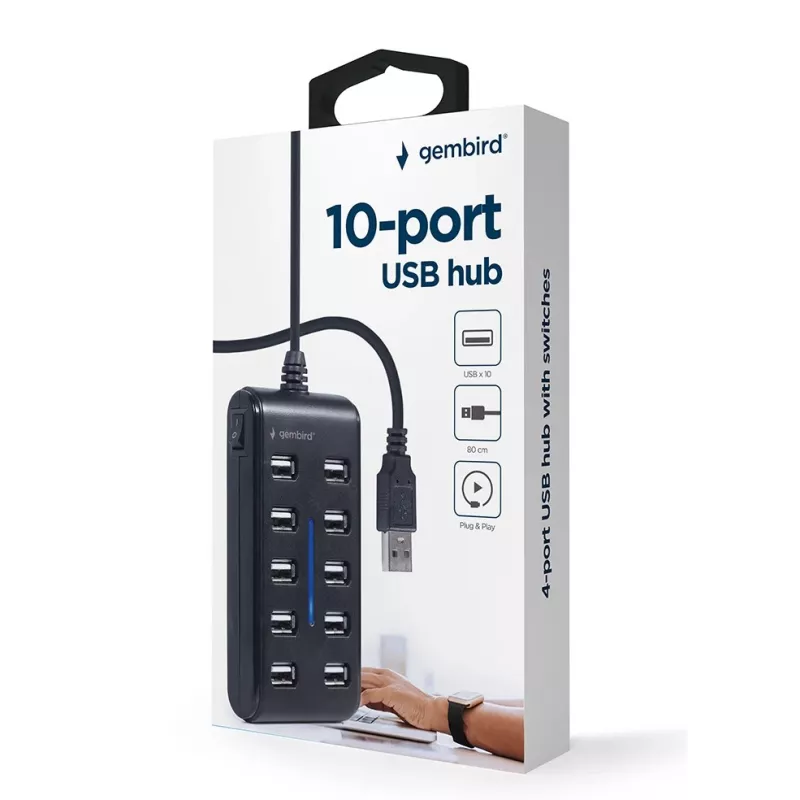 USB mazgas Gembird UHB-U2P10P-01 — 10 prievadų USB 2.0 mazgas