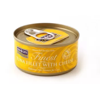 Šlapias kačių ėdalas FISH4DOGS Tun fillet su sūriu maišelyje 70 g – žuvies skonis, 83% drėgmė, 14% baltymai