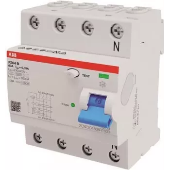 ABB Stotz S&J liekamosios srovės automatinis jungiklis TypB 4P 63A, 30mA, 3kA, 4TE F204B-63/0,03-4TE (2CSF204568R1630)