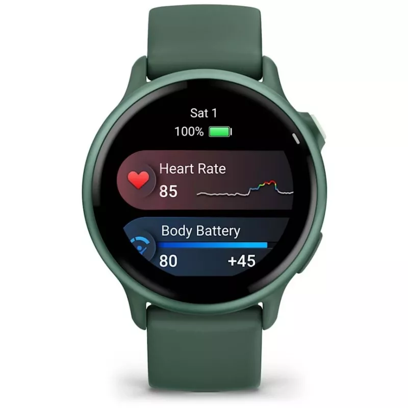 Sportinis laikrodis GARMIN vívoactive 6 – 42 mm aliuminio/polimero korpusas, AMOLED 1,2 colio, GPS, 5 ATM, optinis širdies ritmo matuoklis, SpO2, 8 GB, žalias