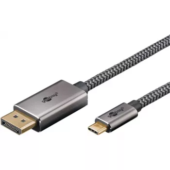 USB adapterio laidas, USB-C kištukas > DisplayPort kištukas, 4K 60Hz (juodas/sidabrinis, 1 metras, pintas laidas)