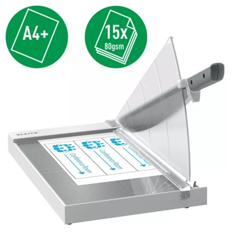 Leitz Precision Office popieriaus pjaustyklė A4+, 15 lapų, rankinis spaustuvas, nerūdijantis plienas