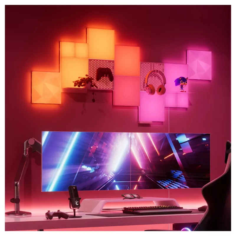 LED skydelio šviestuvas Nanoleaf N8100E00-2TBS — kvadratinis RGB, maitinamas nuolatinės srovės, 2 vnt. pakuotė