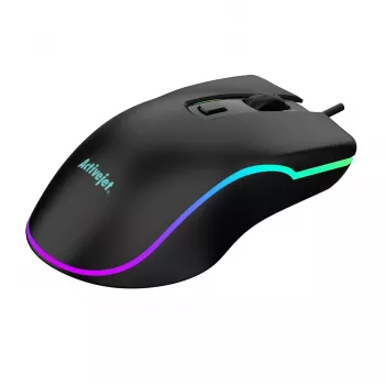 Laidinė šildoma žaidimų pelė ActiveJet AMY-W390 – ambidekstrinė, optinė 2000 DPI, USB Type-A, 4 mygtukai, juoda