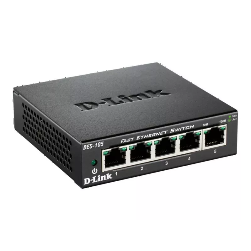 D-Link DES-105 nevaldomas L2 jungiklis, 5x Fast Ethernet, metalinis korpusas