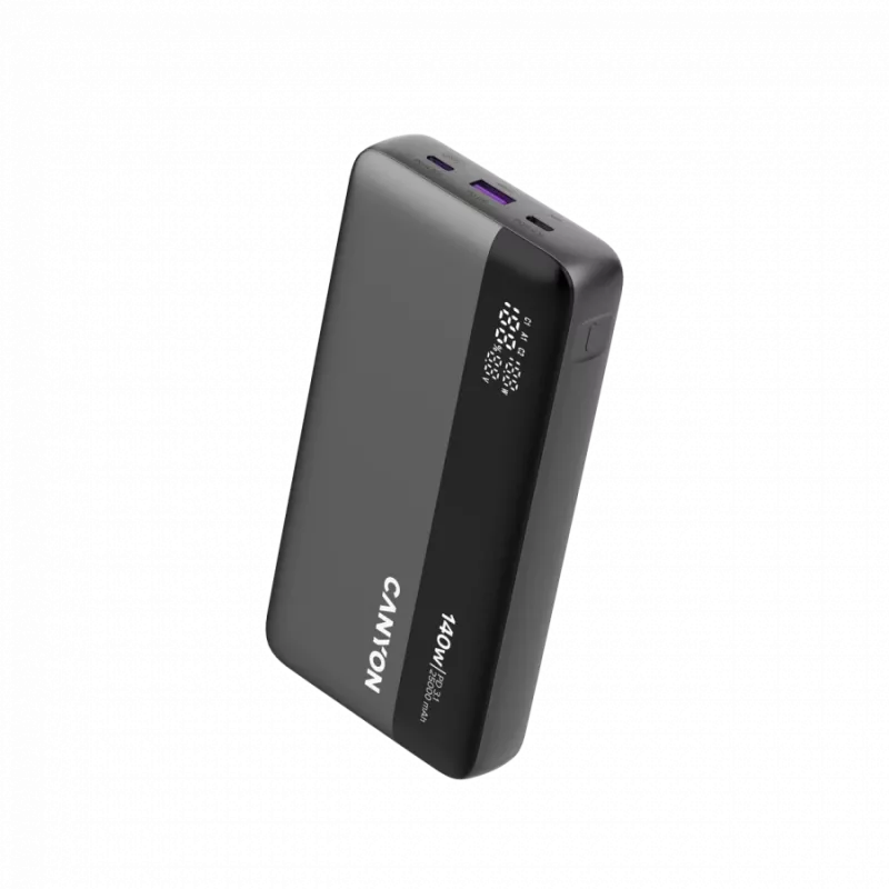 CANYON Power Bank PB-240, 25000mAh PD140W, išmanusis ekranas, tamsiai pilka