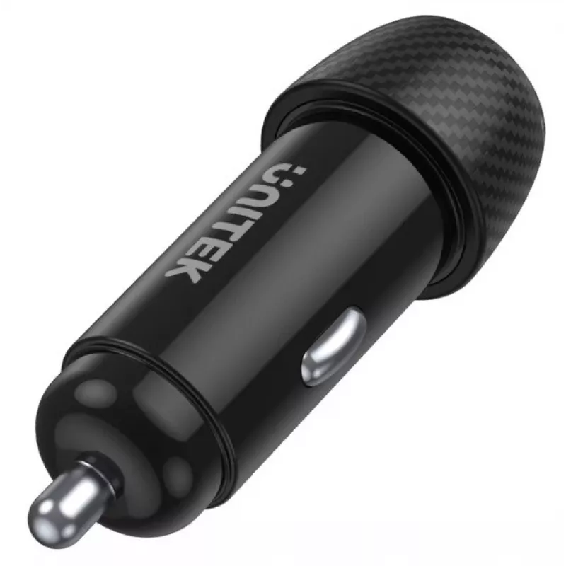 Automobilinis kroviklis Unitek P1400A su USB-C ir USB-A, 38 W, Quick Charge 3.0, įėjimas 12–24 V, juodas
