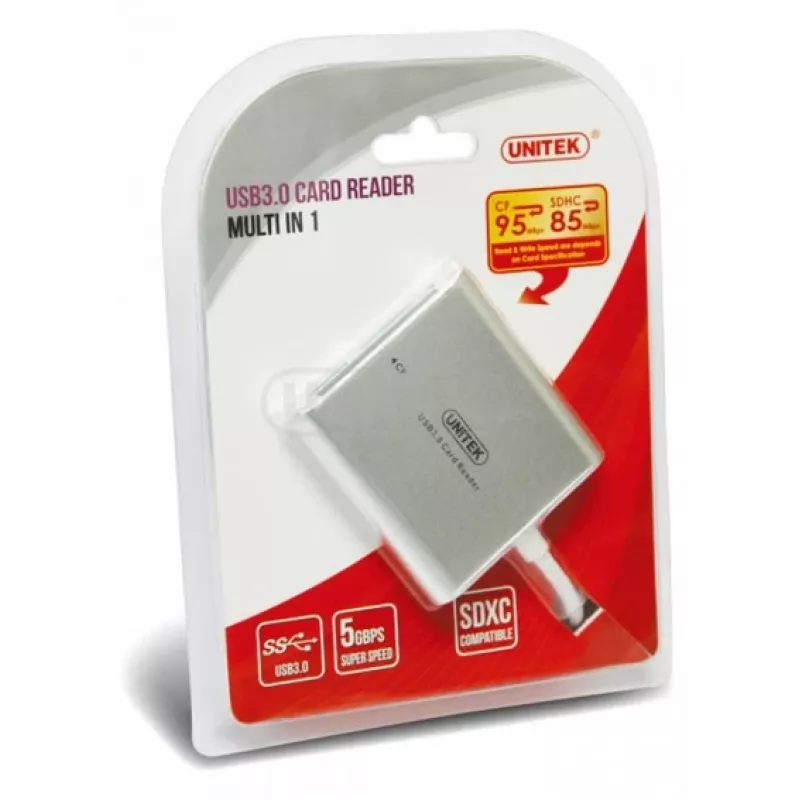 UNITEK Y-9313 kortelių skaitytuvas USB 3.2 Gen 1 (3.1 Gen 1) sidabrinis