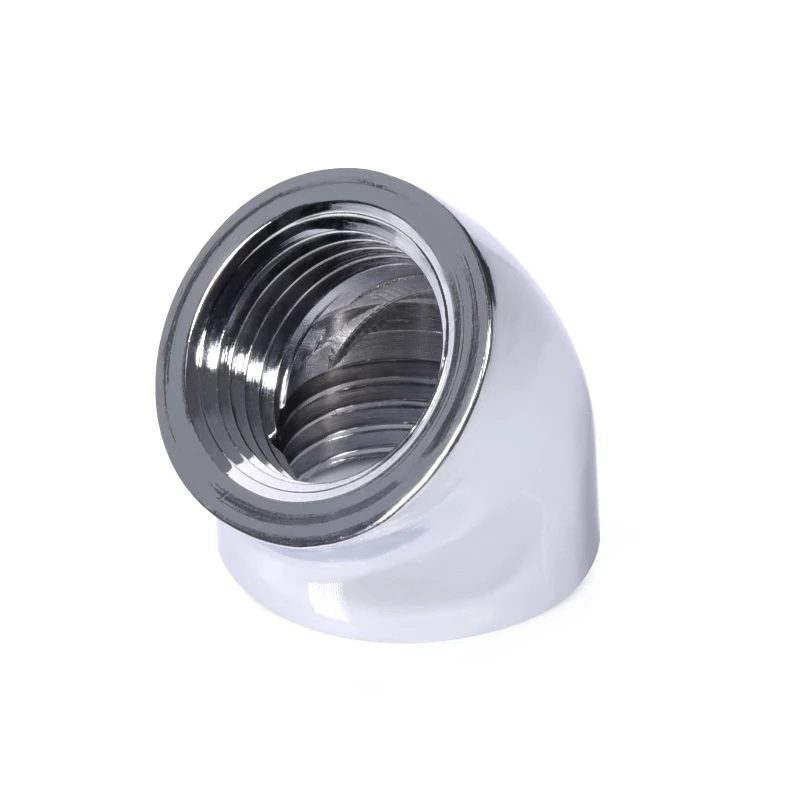 Alphacool 17593 45° žarnos jungtis, vidinis G1/4 – vidinis G1/4, chromo spalvos