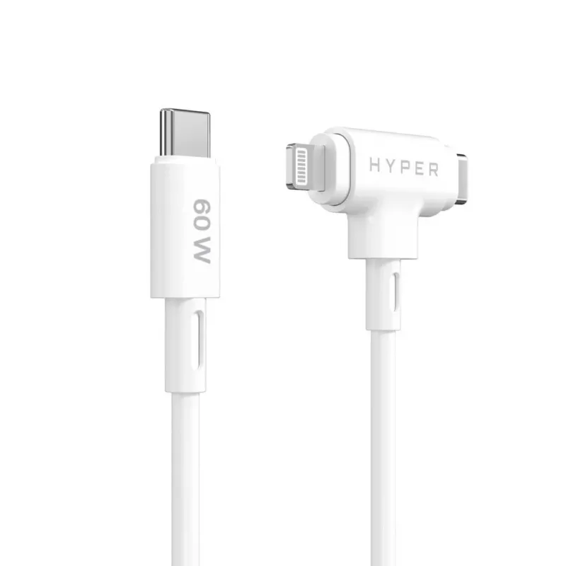 HYPER HyperJuice USB-C / USB-C+Lightning hibridinis kabelis 1.5 m baltas