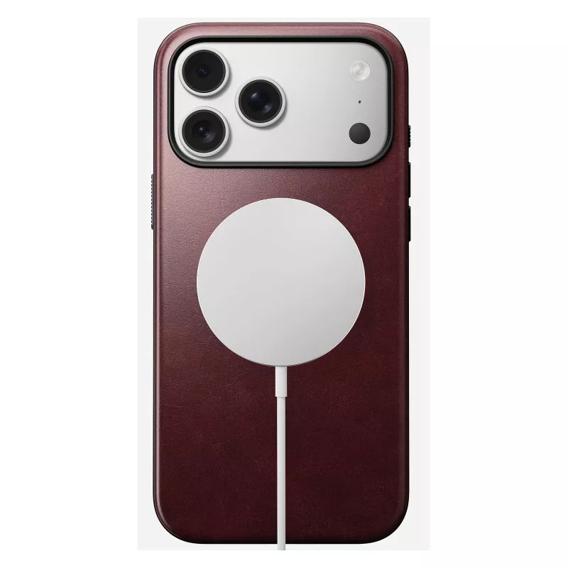 Odininis dėklas Nomad Modern, skirtas iPhone 17 Pro Max (6,9 colio) – Burgundijos, oda+TPU+PC