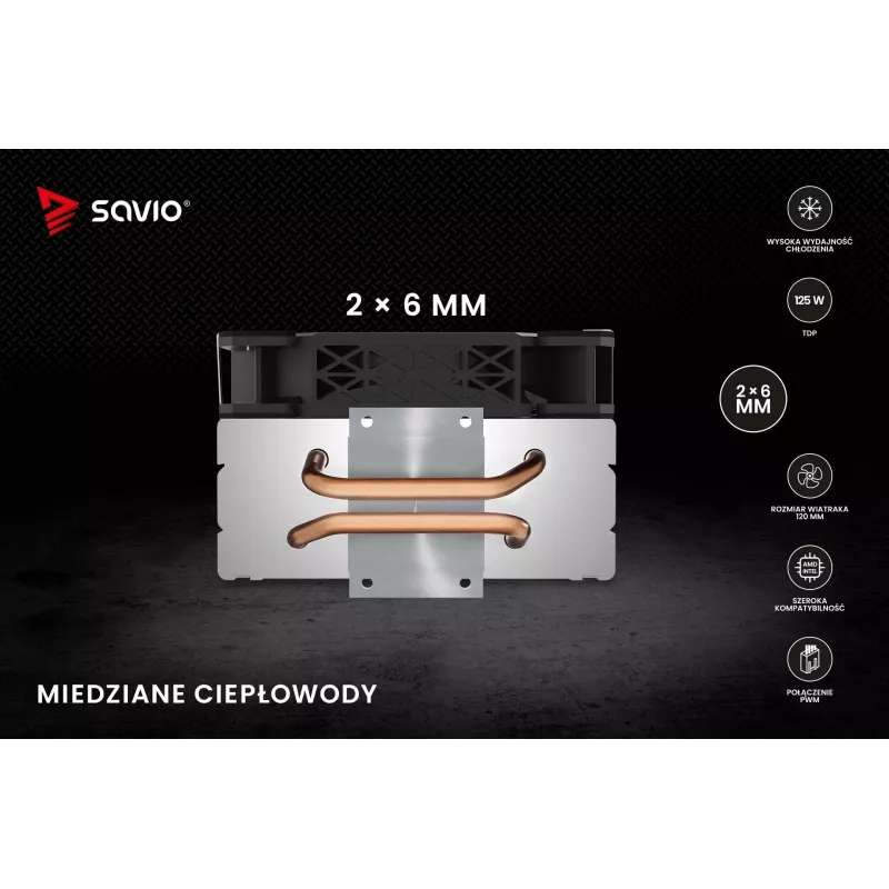 Aušintuvas SAVIO SAVGCOFROSTX2 120 mm juodas, 2 šilumos vamzdeliai, 800–1800 RPM, 4 kontaktų
