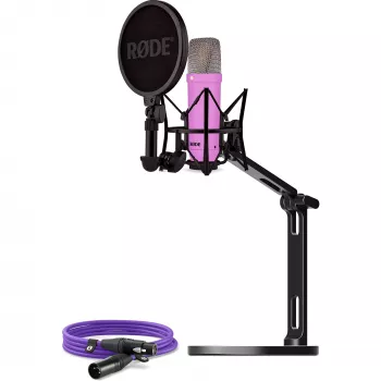 Rode NT1 Signature + XLR kabelis + stalinis studijos stovas, mikrofonas alyvinis, rinkinys