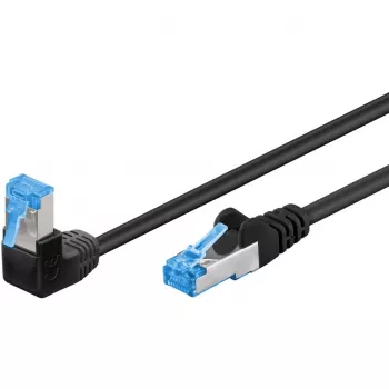 Goobay CAT 6A Patch Laidas 1x 90° kampu, S/FTP (PiMF), Juodas, 1 m - fiksavimo skirtukas viršuje, LSZH Halogen-Free, Varis (51557)