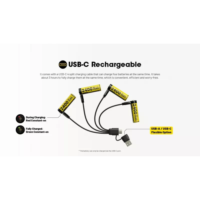 Įkraunamas ličio jonų AA 1,5 V akumuliatorių rinkinys Nitecore NH2400 2400 mAh – 4 vnt.