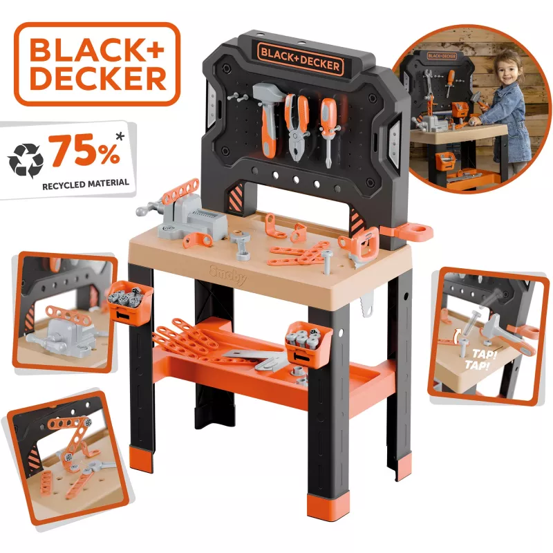 Vaikiškas žaidimų darbo stalas SMOBY Black & Decker Model 2025 su įrankiais ir priedais