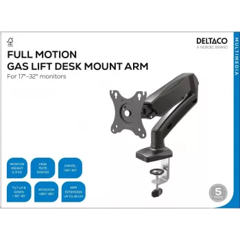 Deltaco ARM-534 monitoriaus laikiklis / stovas 68.6 cm (27 inch) stalas Juodas