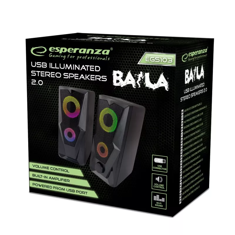 Garsiakalbis ESPERANZA BAILA 6 W laidinis grindinis, 6 W RMS, 160–20000 Hz, 3 Ω, USB ir 3,5 mm, pora