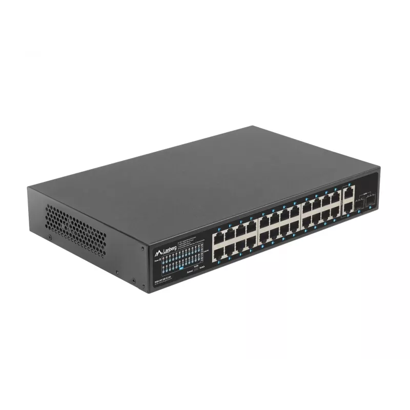 Nevaldomas PoE+ komutatorius Lanberg RSGE-24P-2GE-2S-250, 24 prievadai, montavimas į stovą