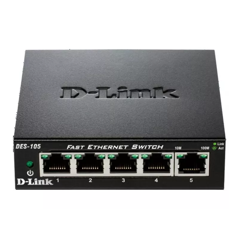 D-Link DES-105 nevaldomas L2 jungiklis, 5x Fast Ethernet, metalinis korpusas