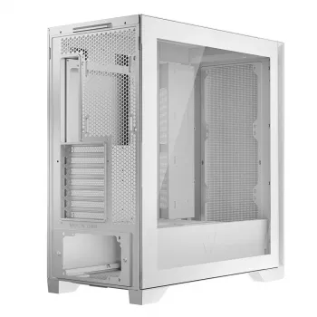 Korpusas MODECOM VOLCANO EXPANSE S MIDI Tower — Baltas, microATX, grūdintas stiklas, USB-C, palaiko GPU 430 mm
