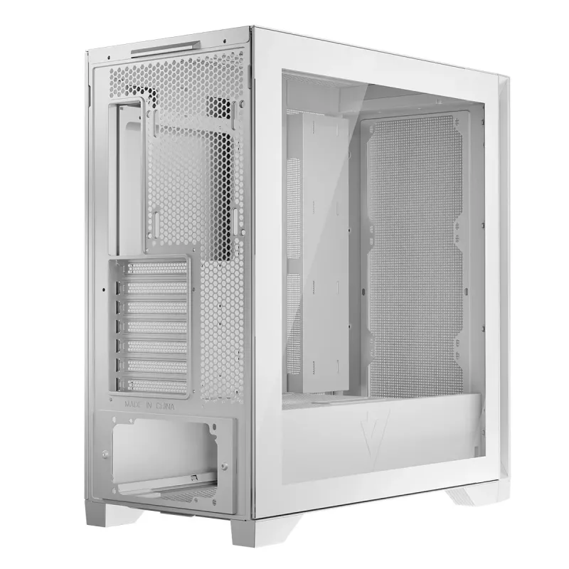 Modecom Volcano Expanse S vidutinio dydžio (Midi Tower) kompiuterio korpusas, ATX/micro-ATX/mini-ITX, grūdintas stiklas, USB-C, vaizdo plokštė iki 430 mm, baltas