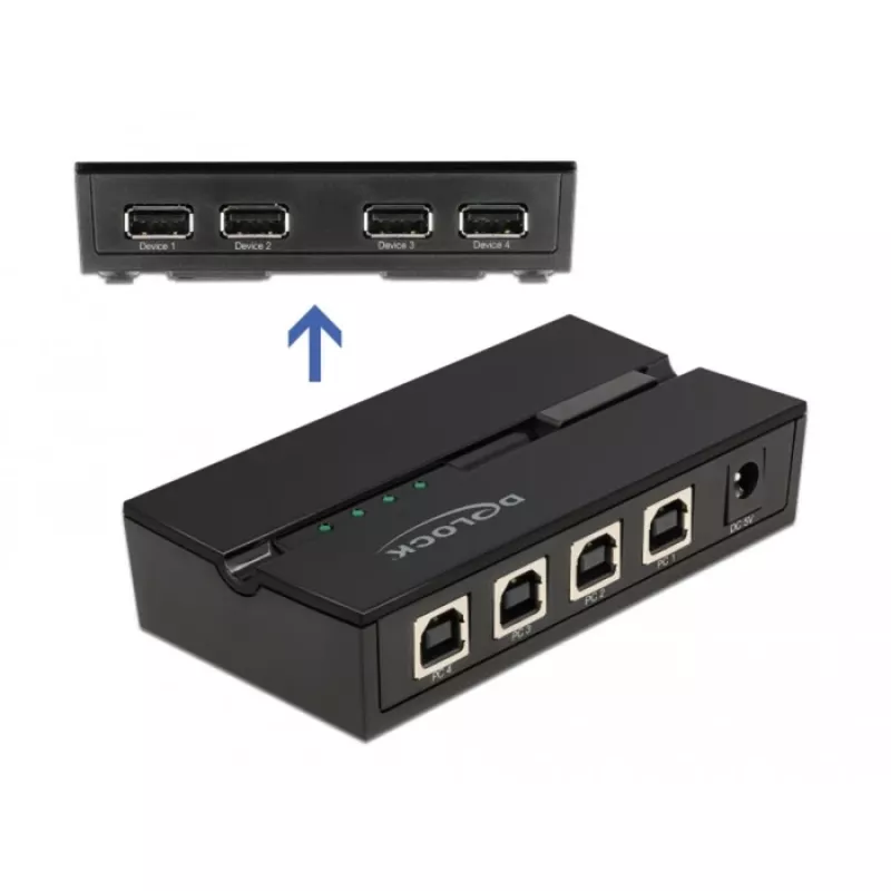 DeLOCK 11494 USB jungiklis 4 kompiuteriams, USB 2.0, 0.48 Gbit/s, juodas