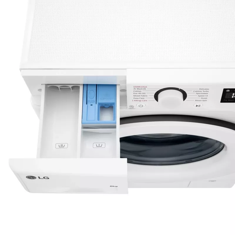 LG F2WR508SWW Skalbimo mašina | Priekinis pakrovimas | 8 kg | 1200 aps./min | Garo funkcija | LED ekranas | A-10% energijos klasė