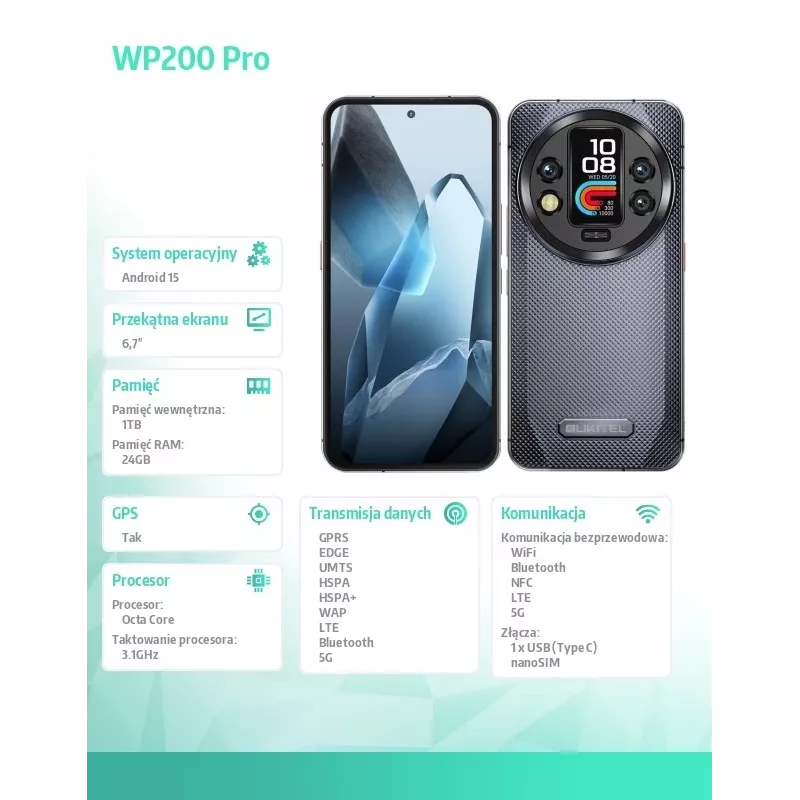 Oukitel WP200 Pro 5G 6.7 inch 24GB/1TB DS. 8800mAh Pilka