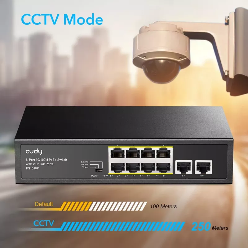 Cudy FS1010P tinklo jungiklis Fast Ethernet (10/100) Power over Ethernet (PoE) Juodas