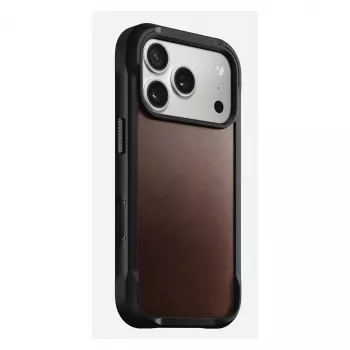 Nomad Rugged Leather Case dėklas iPhone 17 Pro, 6,3 colio (16 cm), rudas, oda/TPU/aliuminis