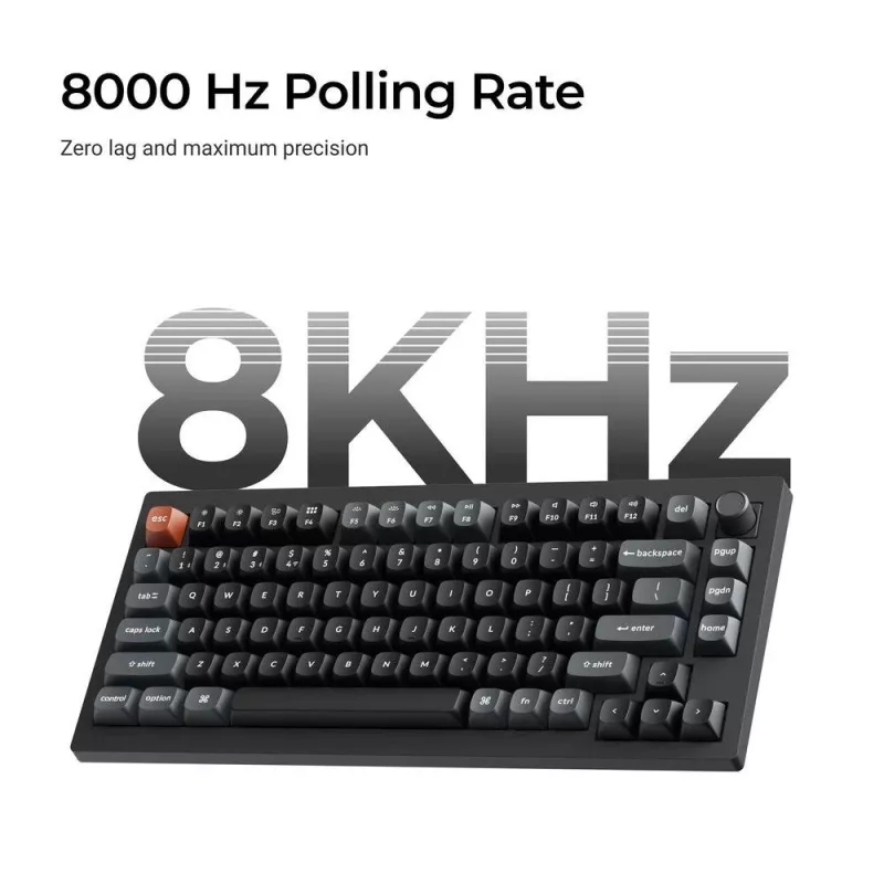 Mechaninė klaviatūra Keychron V1 Ultra 8K — 75% formatai, QWERTY, Bluetooth, RGB, Juoda