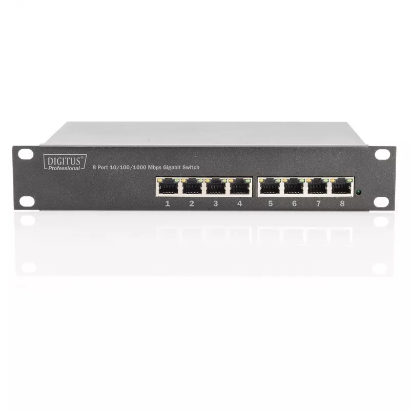 Switch DIGITUS 10 colių Gigabit Ethernet 8 prievadų nevaldomas - 8x Gigabit RJ45, montuojamas į stelažą