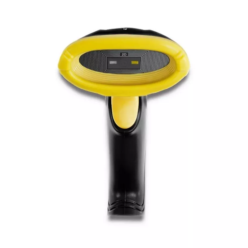Rankinis brūkšninių kodų skaitytuvas QOLTEC 50867 — 1D/2D lazerinis, USB laidinis, 600 mm diapazonas, geltona/juoda
