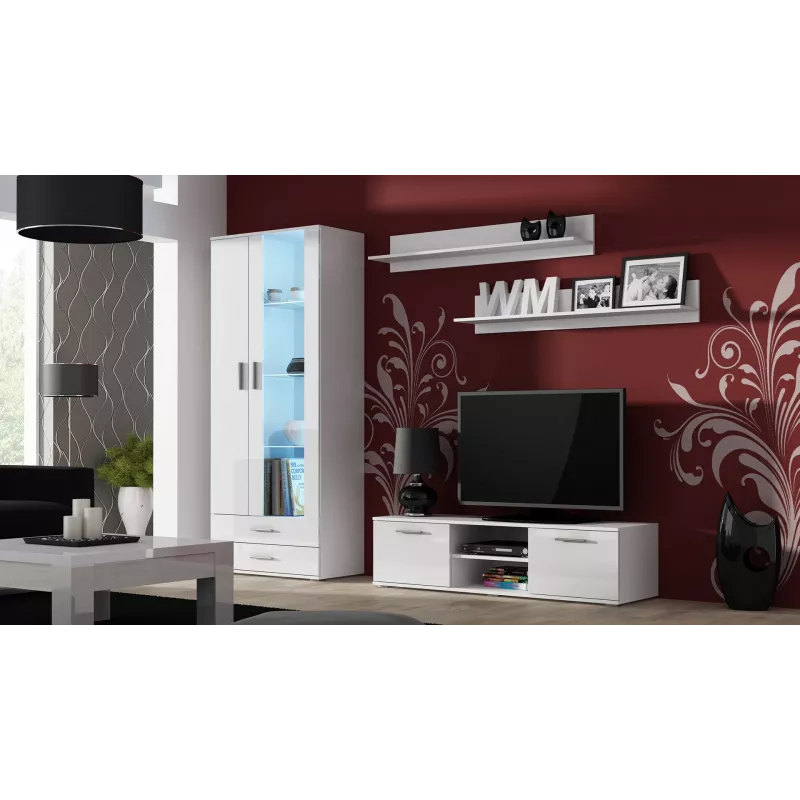 Cama TV stovas SOHO 140 baltas/baltas blizgus