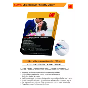 Kodak Ultra Premium nuotraukų popierius 280g blizgus 10 x 15 cm 60 lapų