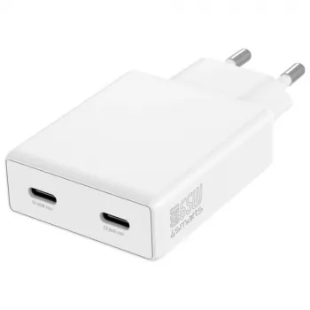 PDPlug Dual 65W GaN 2xUSB-C baltas sieninis įkroviklis