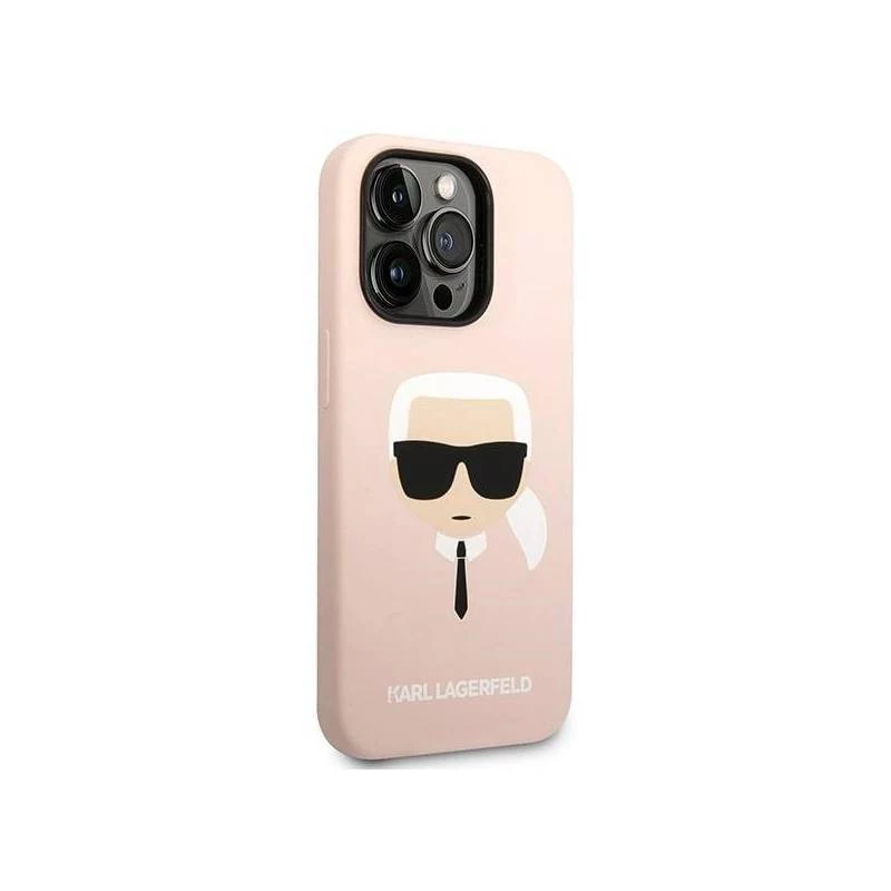 Karl Lagerfeld KLHMP14XSLKHLP iPhone 14 Pro Max 6,7 inch kietas dėklas šviesiai rožinis / šviesiai rožinis silikonas Karl galva Magsafe