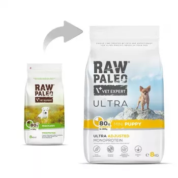 RAW PALEO Ultra Mini Puppy Turkey sausas ėdalas šuniukams - 8 kg