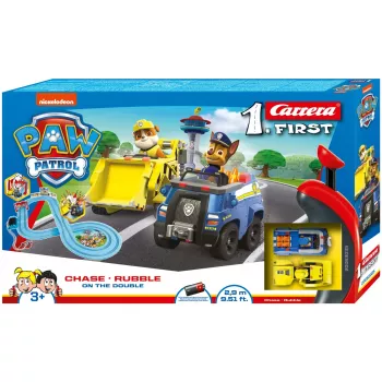 Lenktynių automobiliai ir žaidimų trasa CARRERA 20063035 — PAW Patrol „On the Double“, įvairiaspalvė, nuo 3 metų