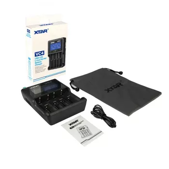 XTAR VC4 buitinių baterijų įkroviklis su USB