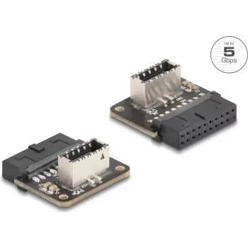 DeLOCK 67239 Adapteris lizdo keitiklis 19 kontaktų USB USB Type-E juodas nerūdijantis plienas
