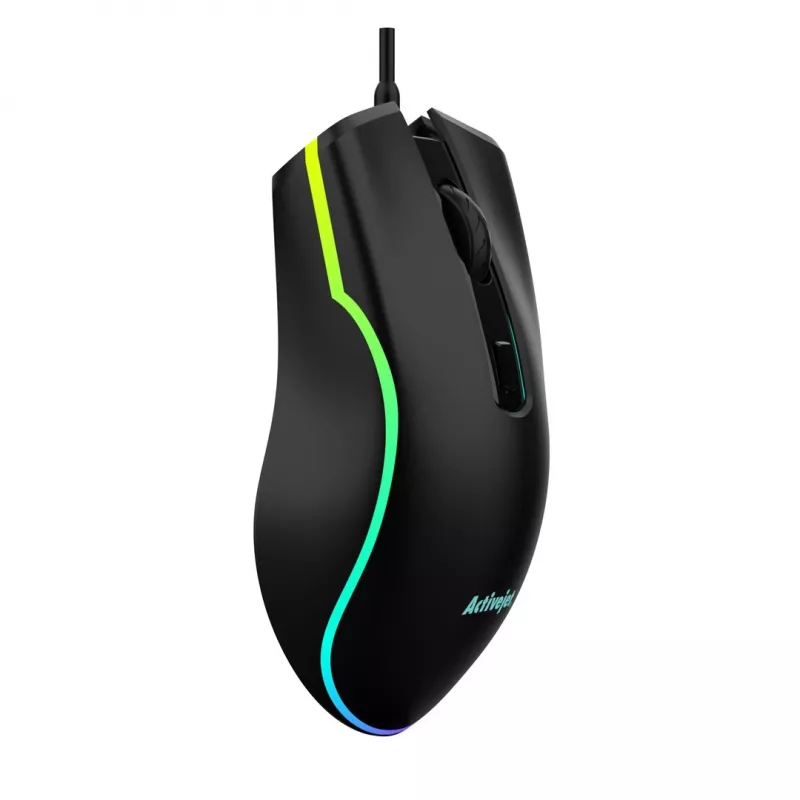 Laidinė šildoma žaidimų pelė ActiveJet AMY-W390 – ambidekstrinė, optinė 2000 DPI, USB Type-A, 4 mygtukai, juoda